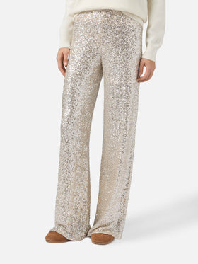 Pantaloni dritti Lucette in tessuto paillettes oro