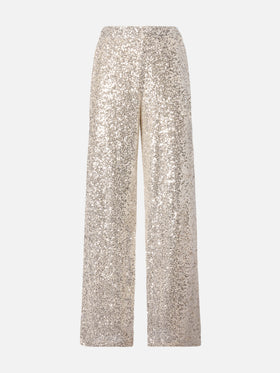 Pantaloni dritti Lucette in tessuto paillettes oro