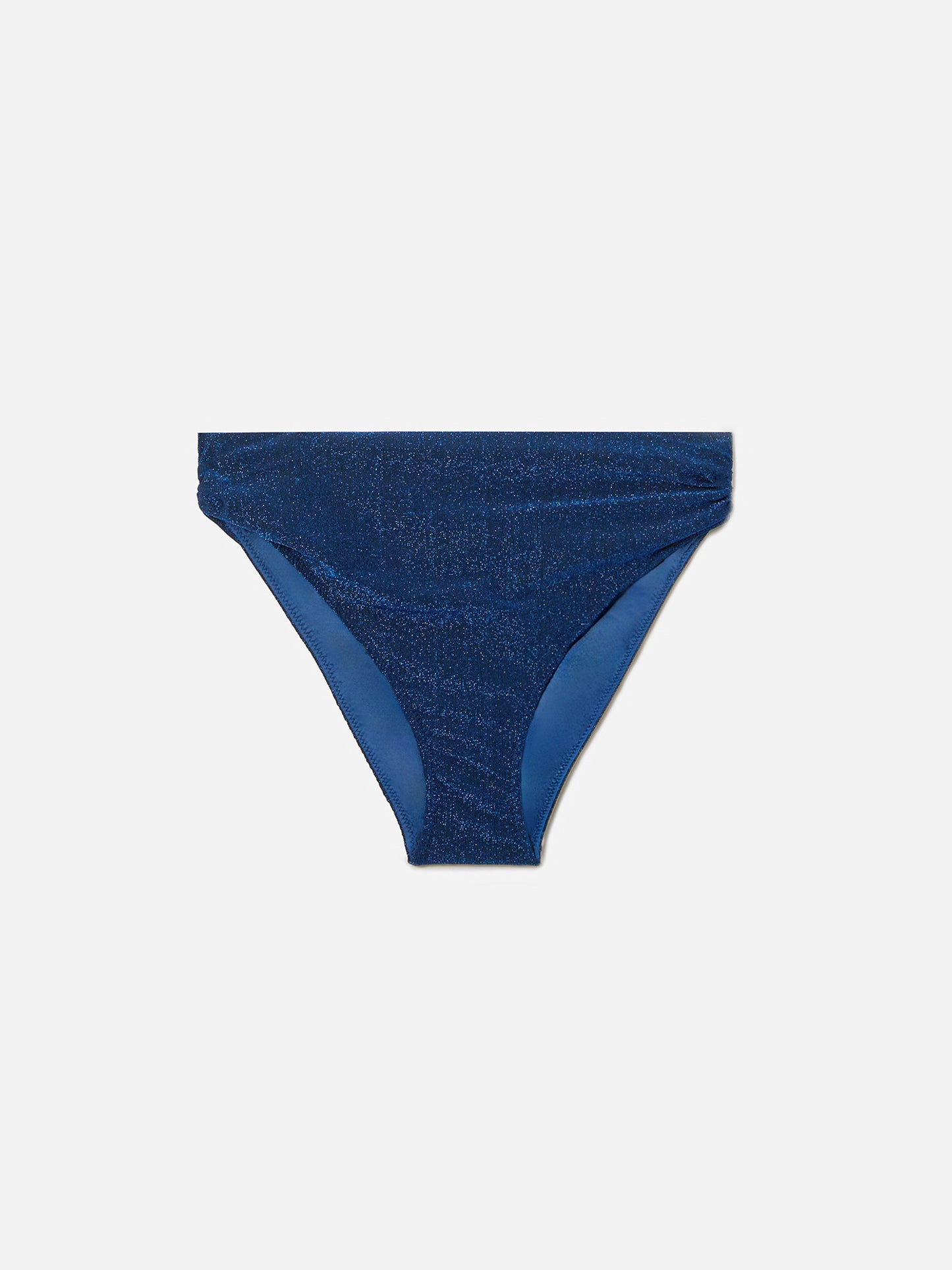 Bas de bikini Sugar classique à taille mi-haute en tissu lurex bleu marine 