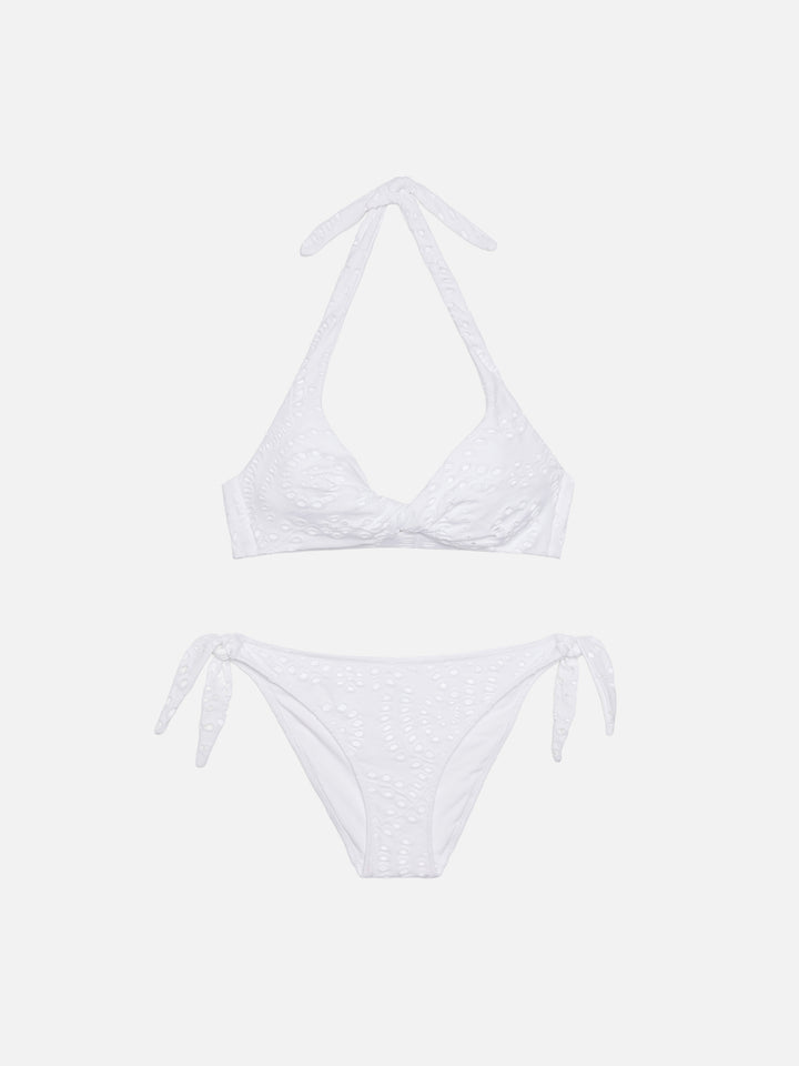 Yali black Sangallo lace classic swim briefs - Leda Sangallo lace triangle bralette top