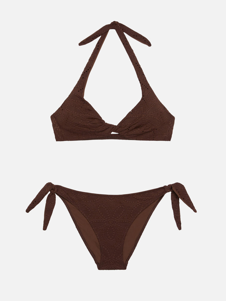 Yali braune klassische Badehose aus Sangallo-Spitze - Leda Sangallo-Spitzen-Triangel-Bralette-Oberteil