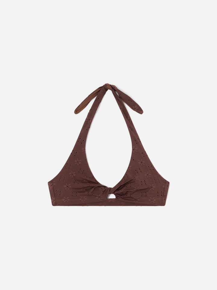 Haut de bikini brassière Leda en sangallo marron avec détail cut-out 