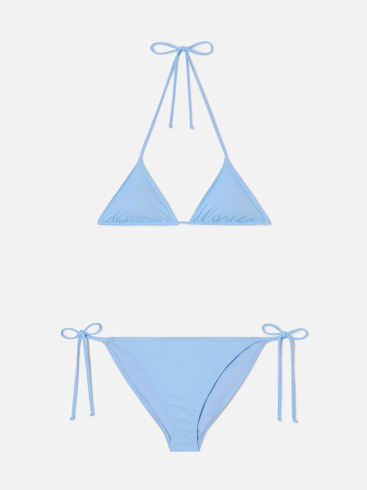 Bikini triangular Leah Virgo azul claro con lazos 