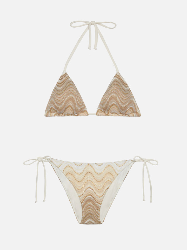 Traingle bikini Leah Virgo in beige raschel knit