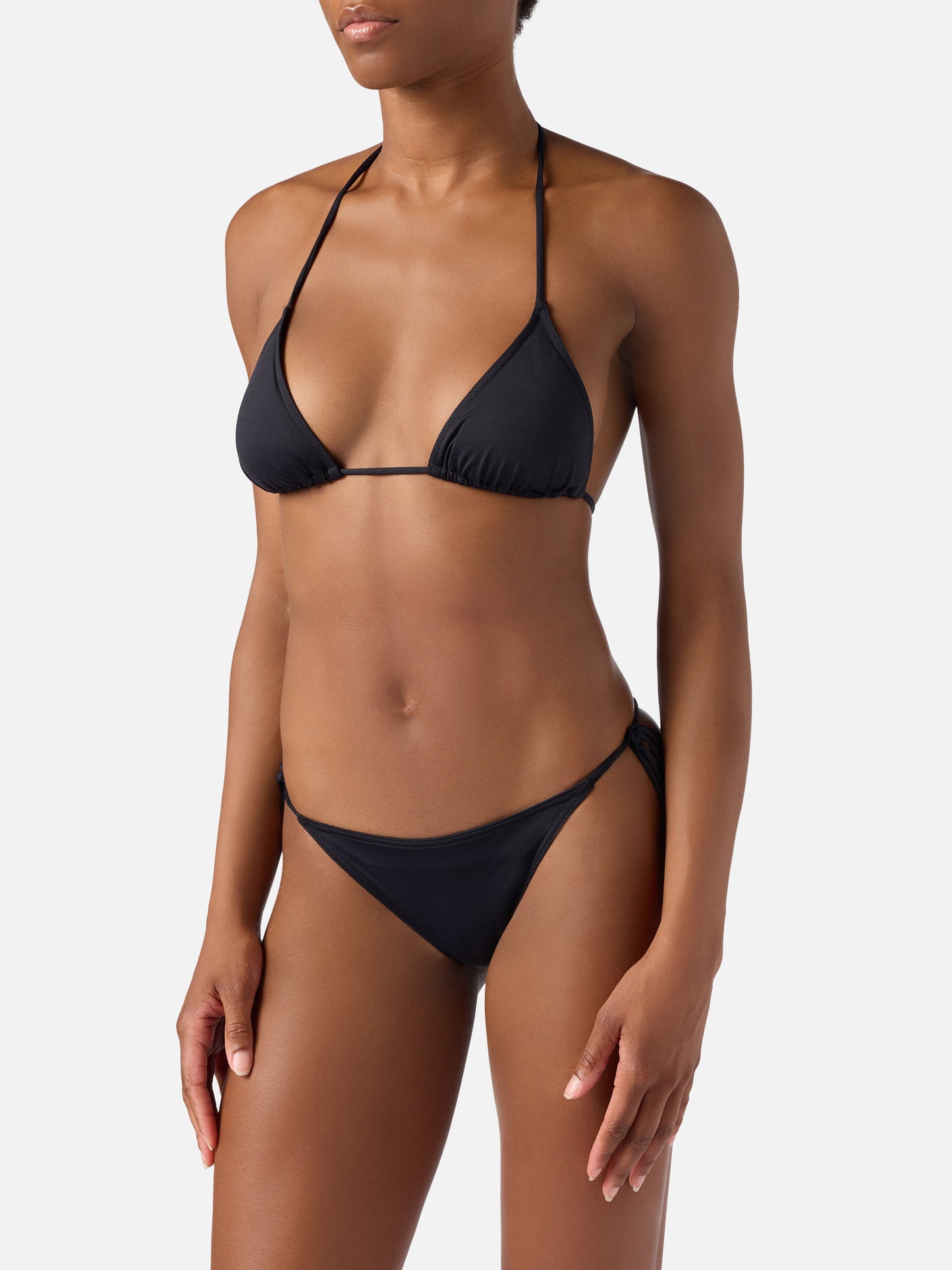 Leah Marielle schwarzes Triangel-Bikini mit Bindebändern 