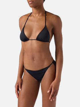 Leah Marielle schwarzes Triangel-Bikini mit Bindebändern 