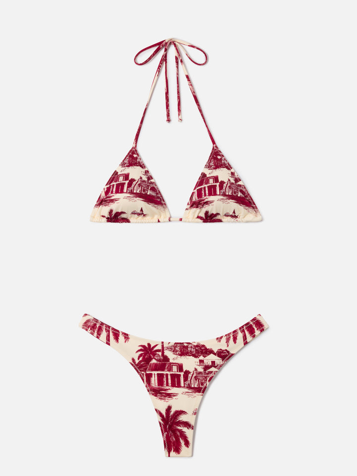 Bikini Leah Naomi con stampa toile de jouy bordeaux