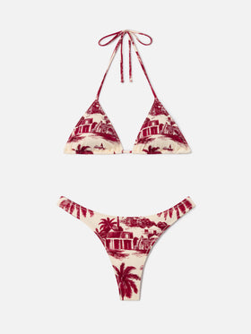 Bikini Leah Naomi con stampa toile de jouy bordeaux