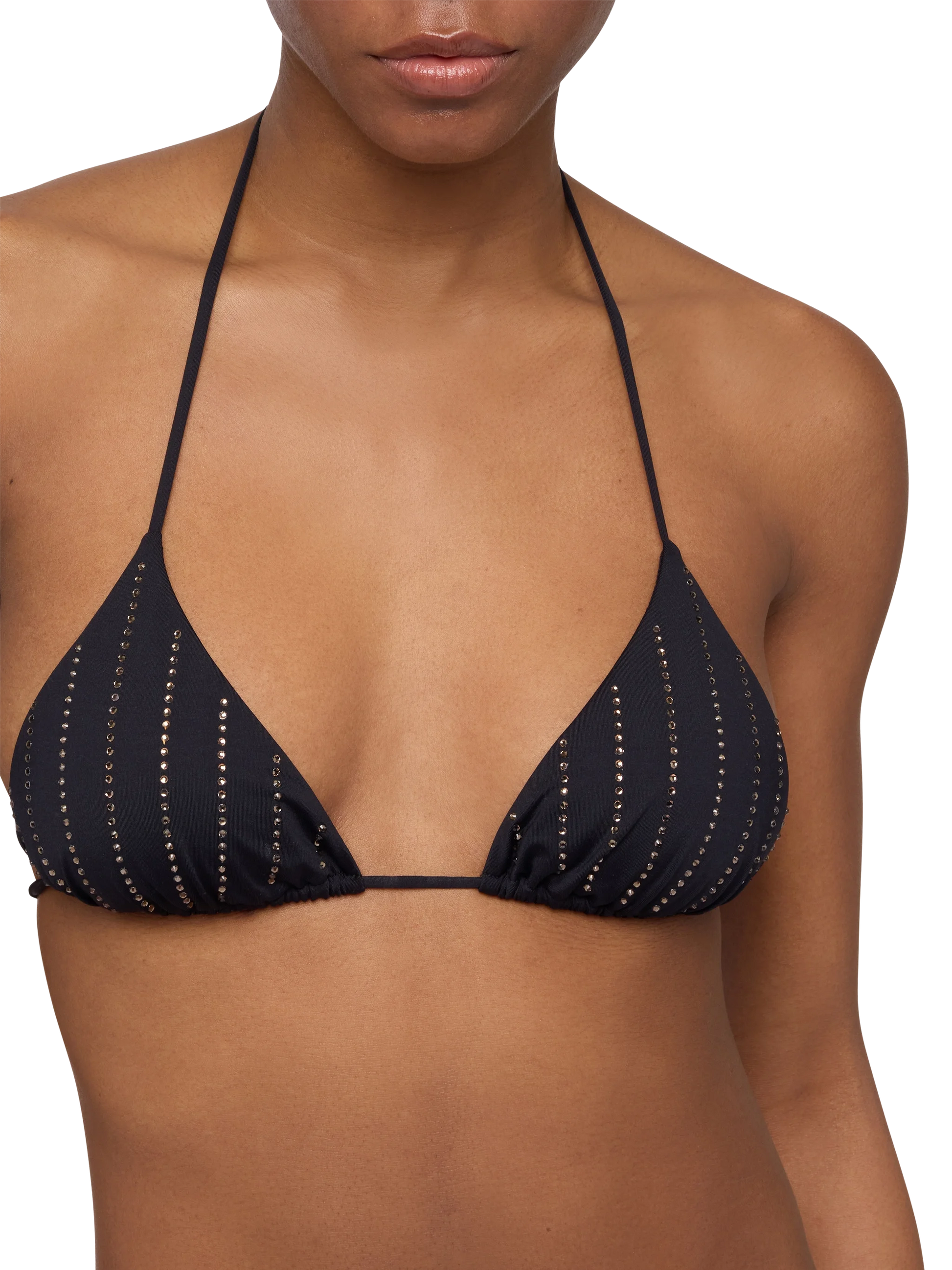 Black classic triangle bikini Leah Marielle with striped rhinestone embellishment - MC2 Saint Barth
