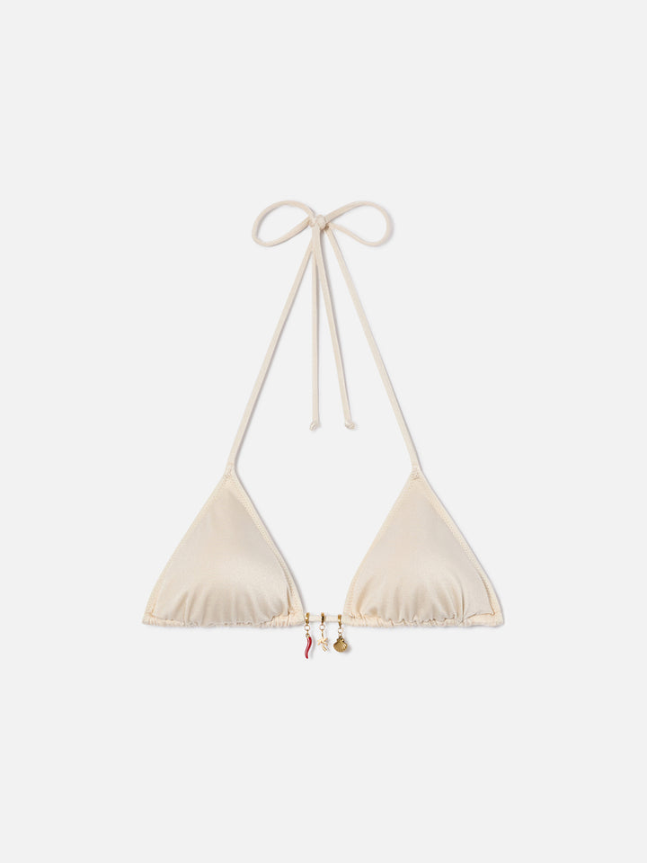 Haut de bikini triangle Leah en tissu à finition brillante avec charms 