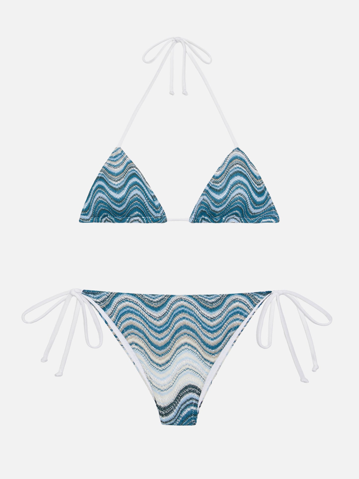 Leah top a triangolo in tessuto raschel con motivo ondulato - Marielle slip mare classico in tessuto raschel con motivo ondulato
