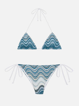Leah top a triangolo in tessuto raschel con motivo ondulato - Marielle slip mare classico in tessuto raschel con motivo ondulato
