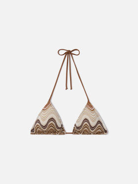 Haut de bikini triangle Leah en tissu raschel dégradé marron 