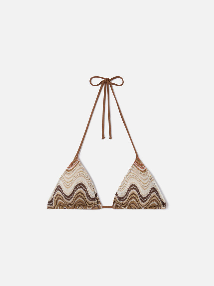 Leah triangle bikini top in brown degradé raschel fabric