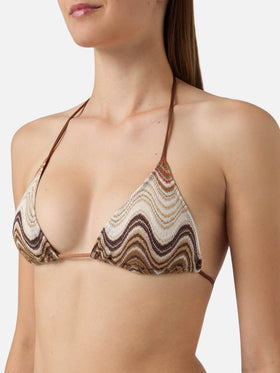 Haut de bikini triangle Leah en tissu raschel dégradé marron 