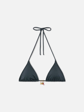 Leah Triangel-Bikinioberteil in Grau aus Stoff mit glänzendem Finish mit Charms 