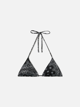 Leah triangle bikini top with black bandana print