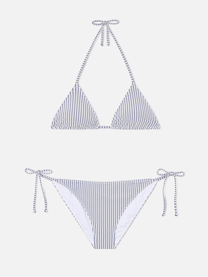 Bikini Leah Virgo seersucker a righe blu