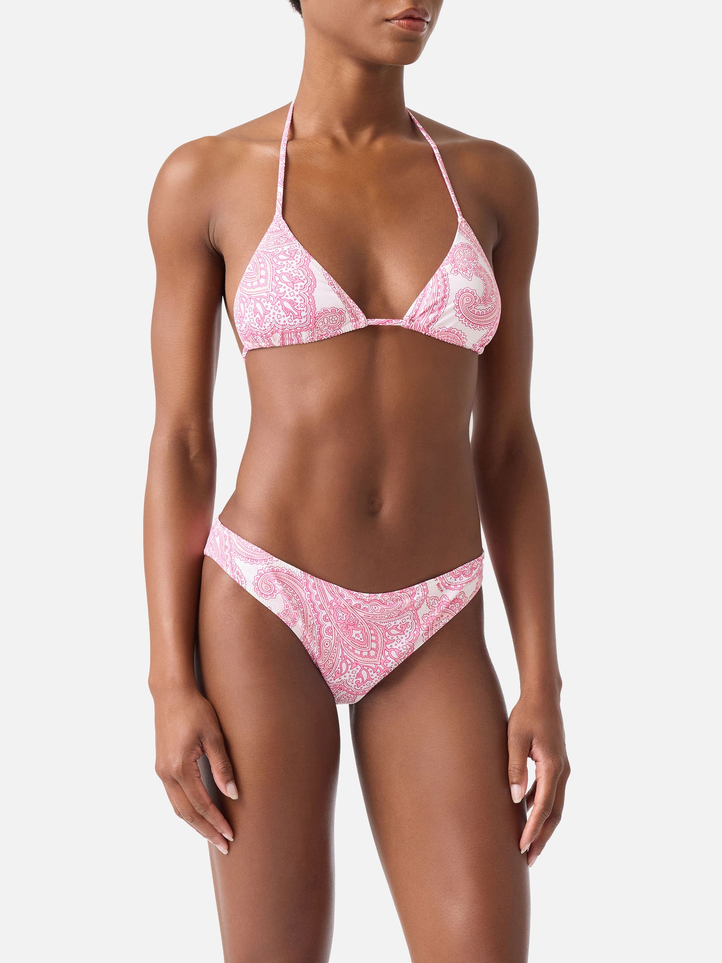 Bikini triangular Leah Lido con estampado paisley rosa 