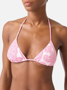 Bikini triangular Leah Lido con estampado paisley rosa 