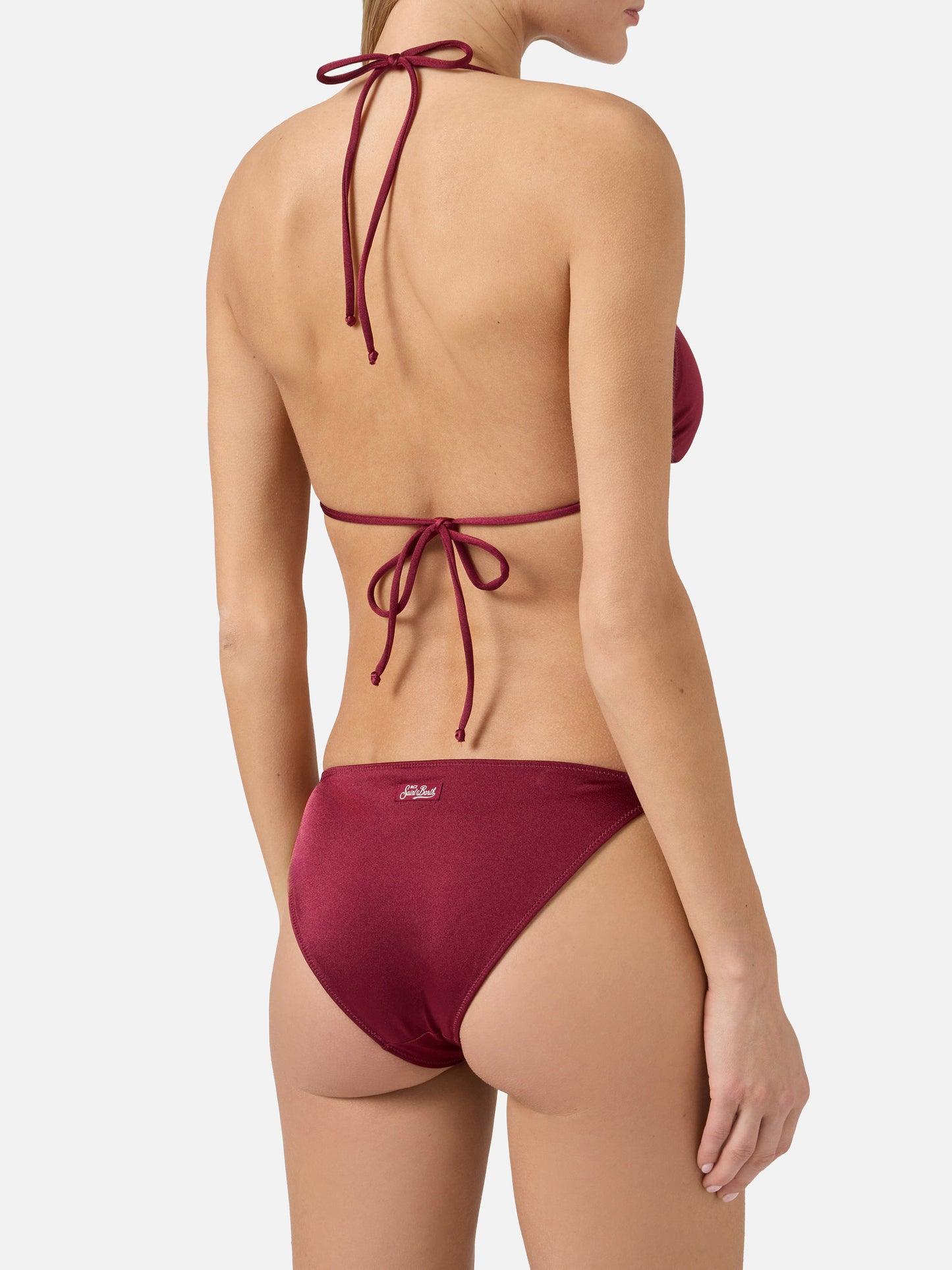Leah Virgo red glossy finish bikini with charms