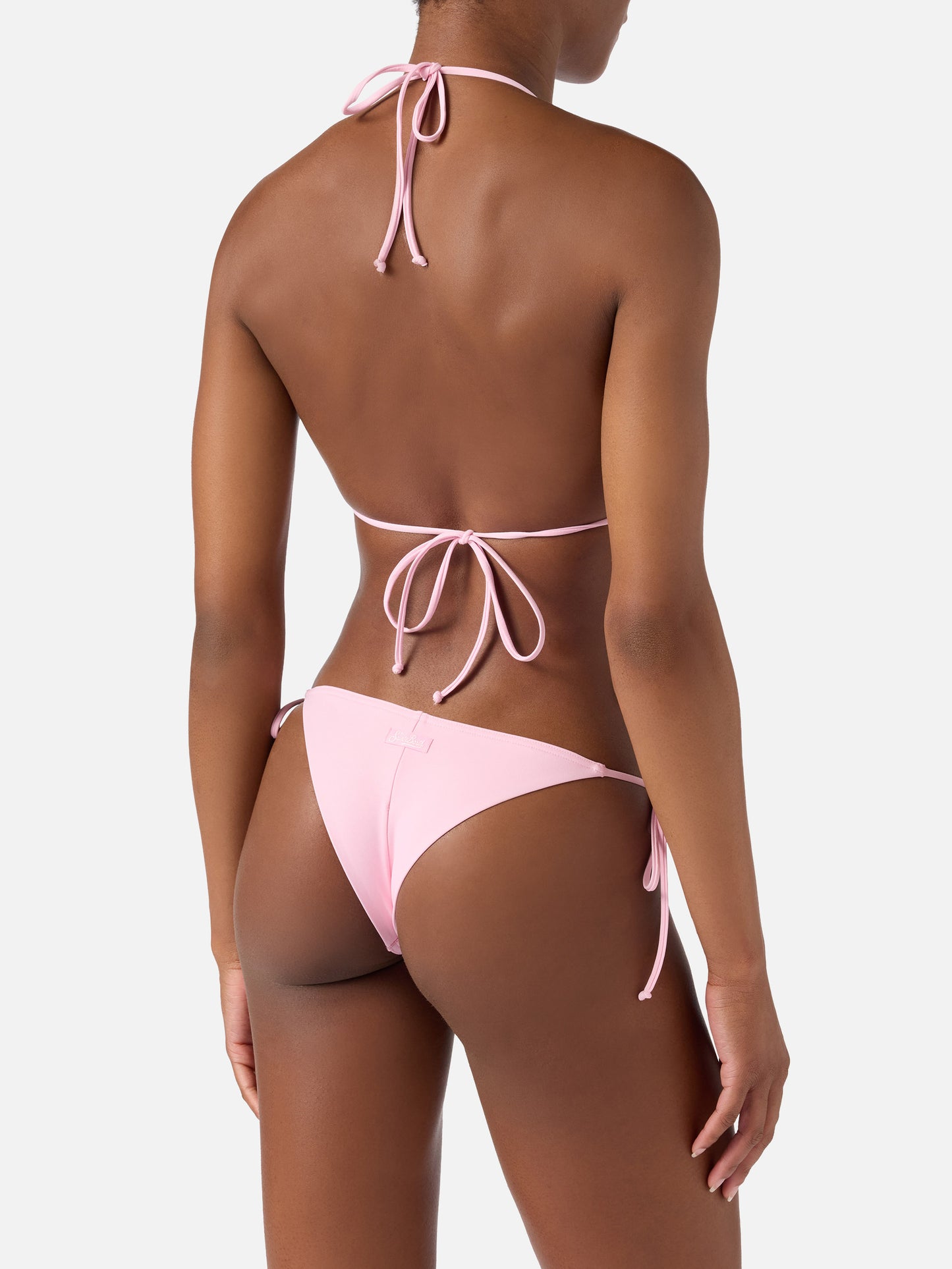 Bikini triangular Leah Marielle rosa claro con lazos 