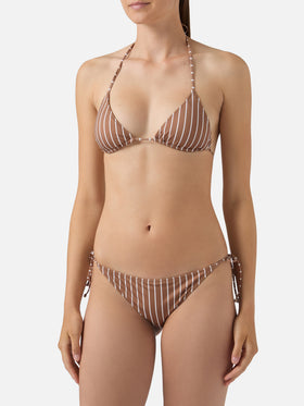 Bikini Leah Virgo à rayures verticales beige et marron 