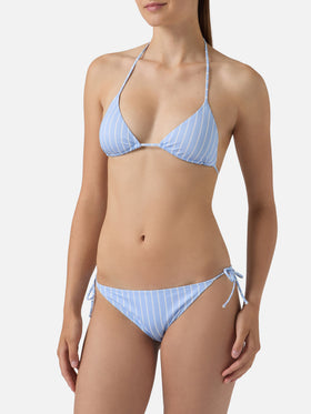 Bikini Leah Virgo de rayas verticales en azul claro y blanco 