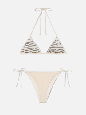 Bikini Leah Teen à finition brillante avec strass zèbre 