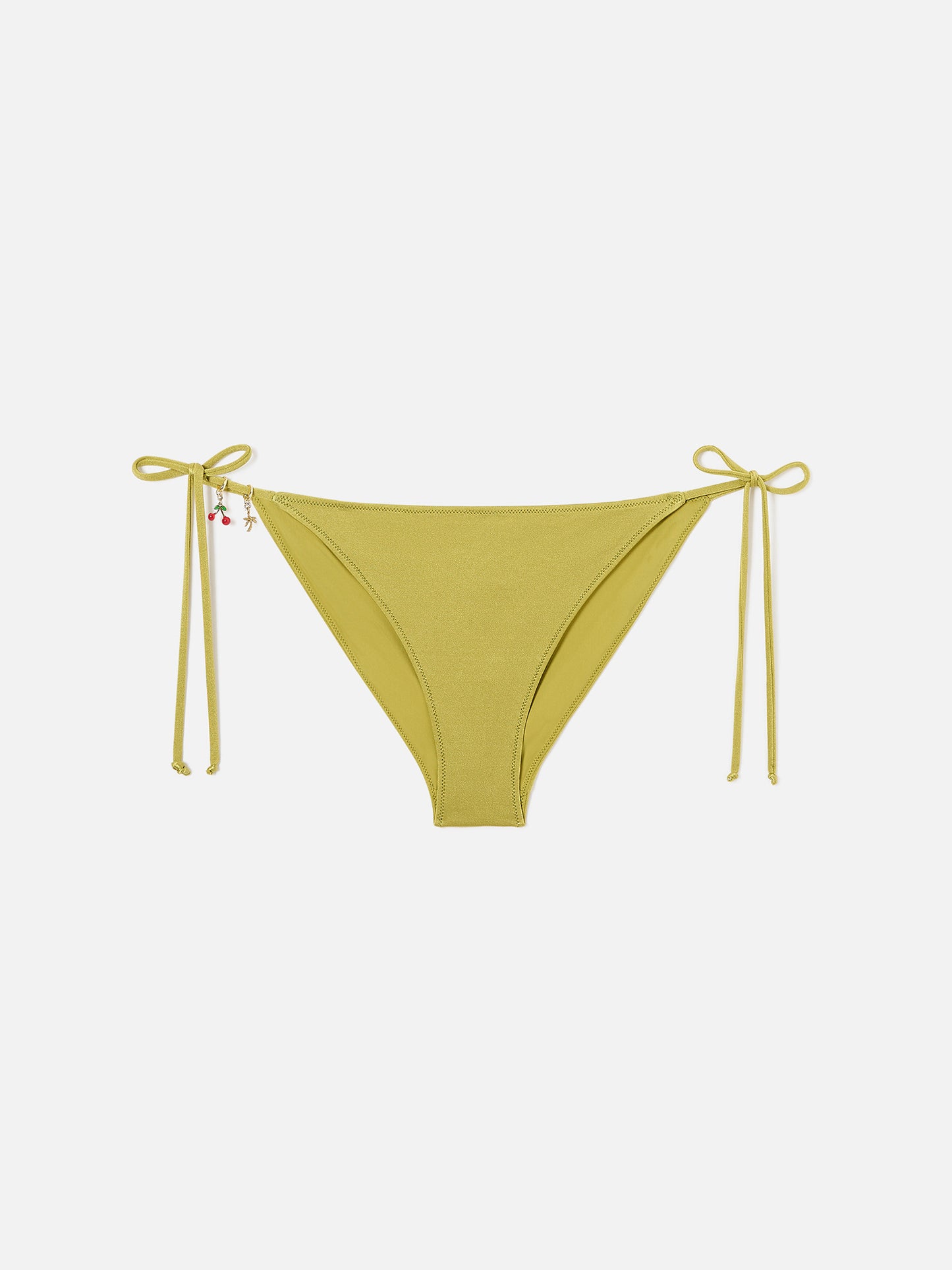 Virgo classic bikini bottoms in green glossy-finish fabric with charm details