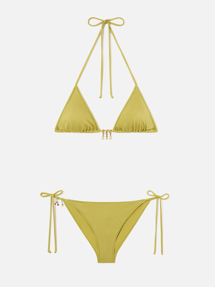 Leah Virgo pistachio green glossy finish bikini with charms