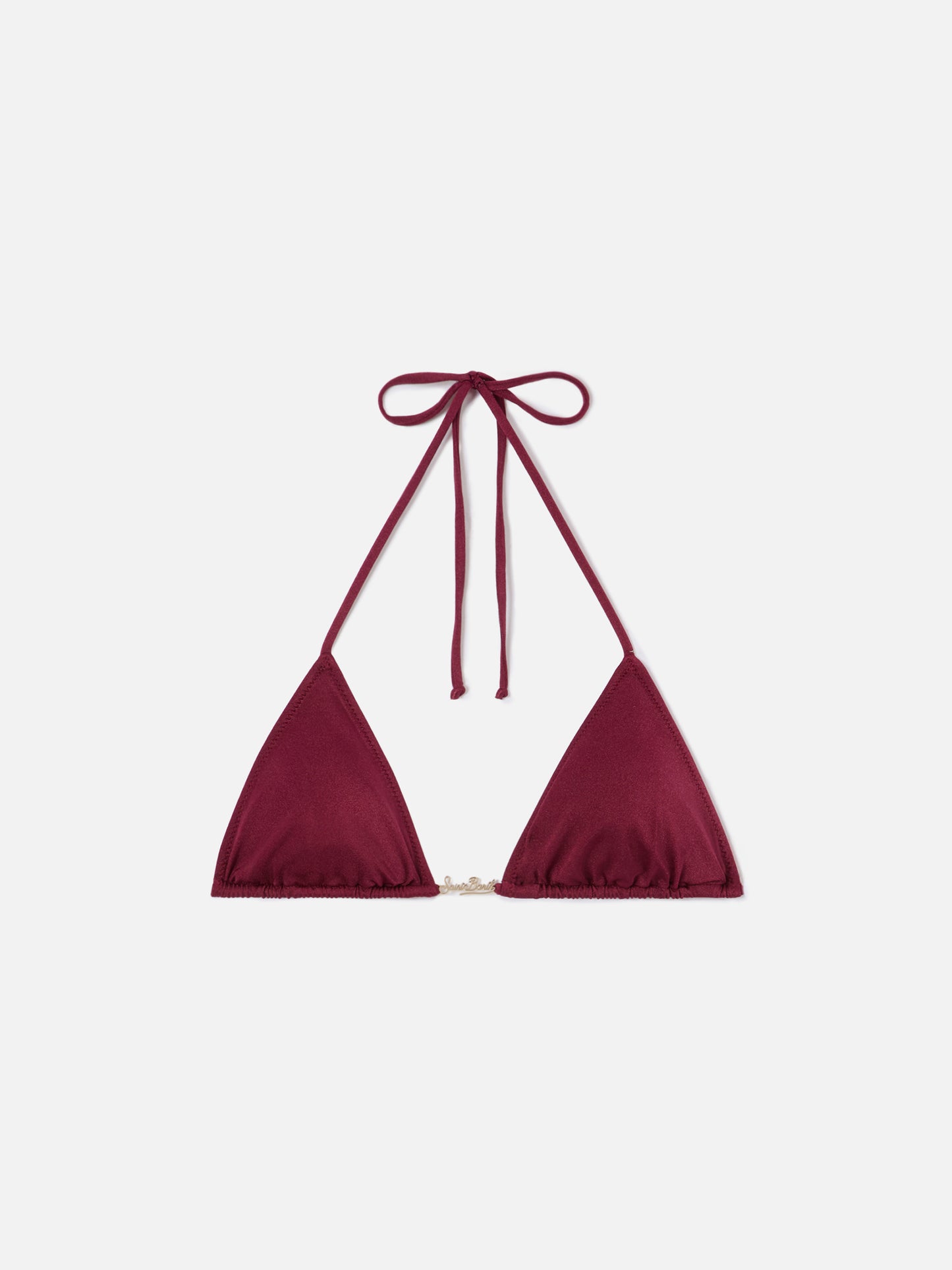 Haut de bikini triangle Leah Plate en tissu à finition brillante bordeaux 