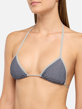 Marielle avio blue lurex classic swim briefs with silver piping - Leah avio blue lurex triangle top with silver piping