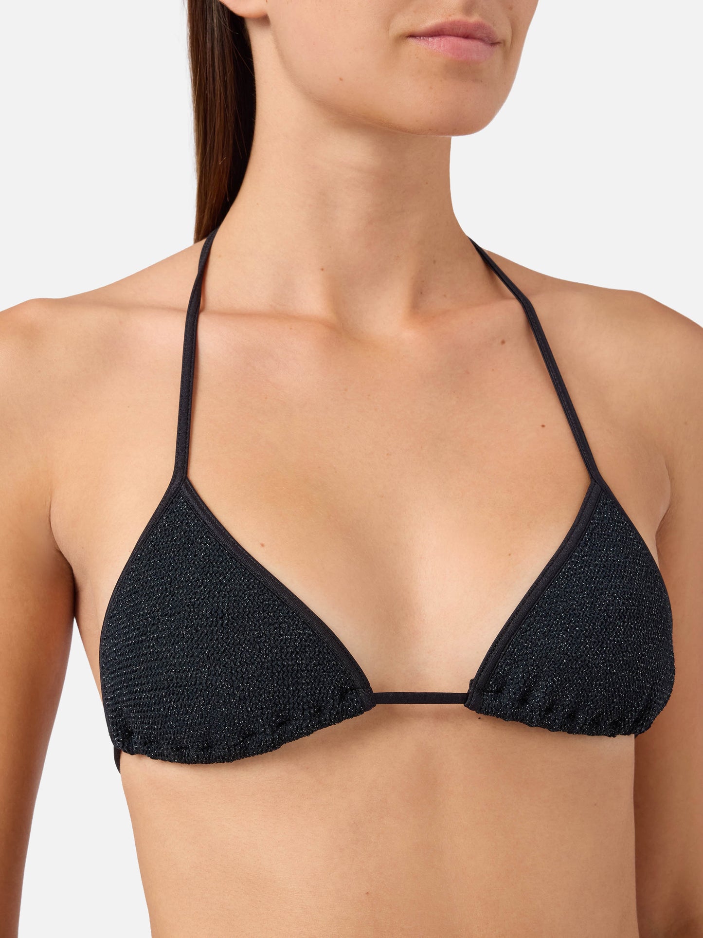 Bikini string Leah Marielle en tissu crinkle lurex noir 