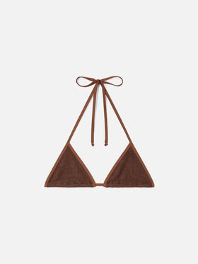 Top de bikini triangular Brown Leah de tejido crinkle 