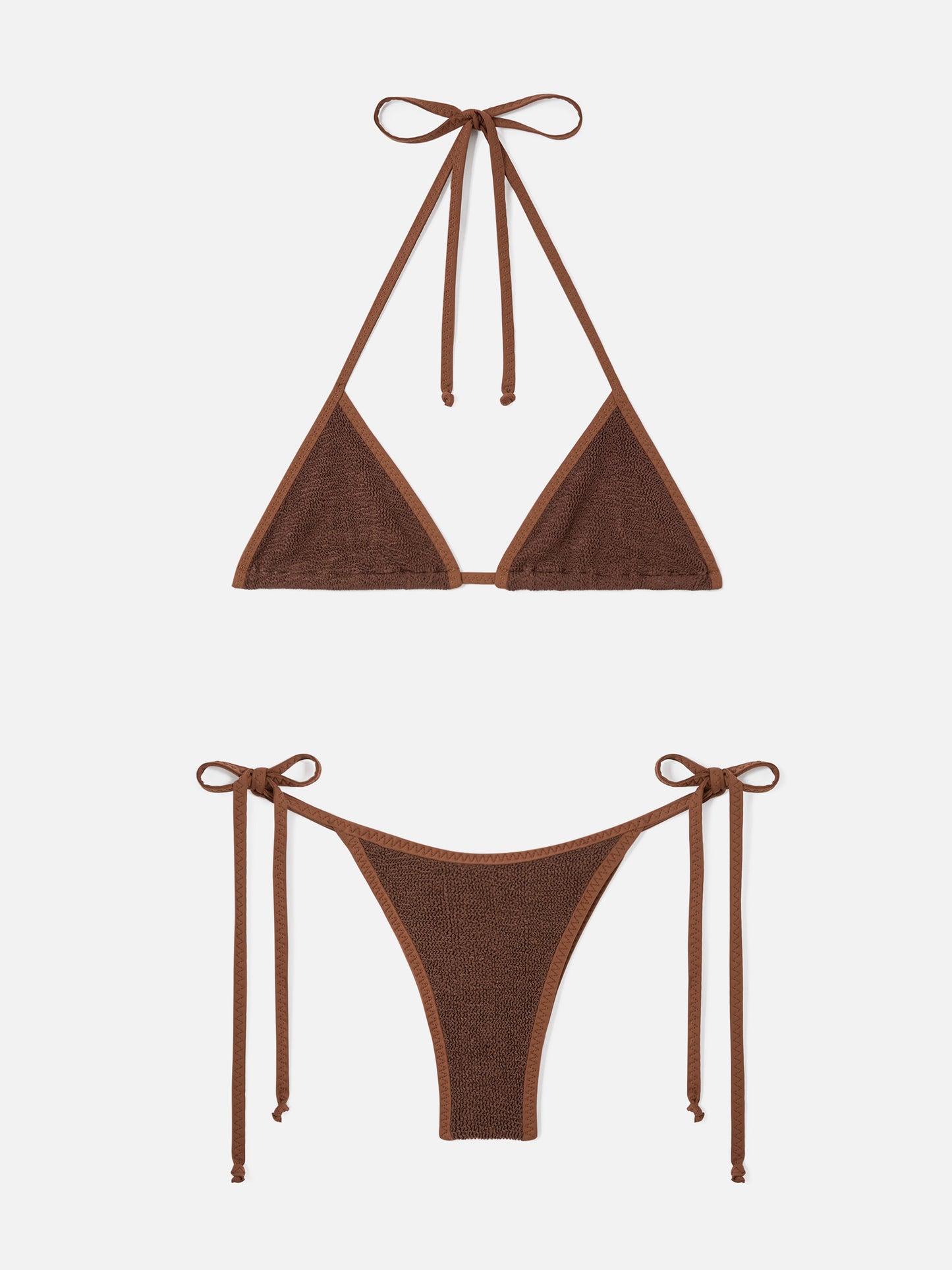 Bikini triangle marron froissé Leah Norah avec passepoil 