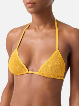 Top de bikini triangular de crinkle con tiras Ochre Leah 