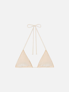 Top bikini Leah Overlock triangolo in velluto oro 