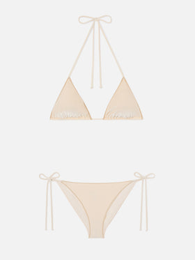 Leah Virgo Overlock bikini in gold velvet