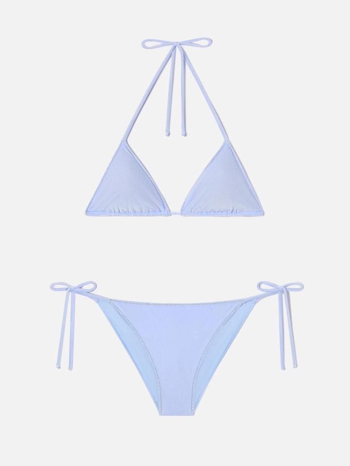 Bikini Leah Virgo Overlock in velluto azzurro