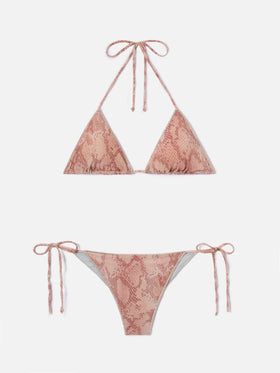 Leah Marielle Overlock python-print lurex bikini