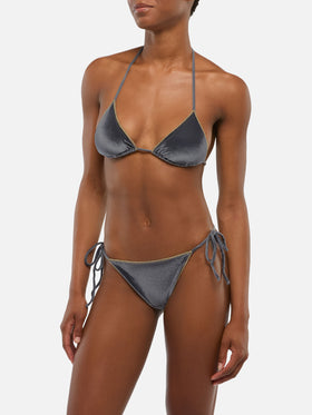 Klassische Badehose aus Samt „Marielle“ – Triangel-Oberteil aus Samt „Leah“ mit goldener Paspelierung