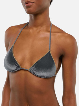 Klassische Badehose aus Samt „Marielle“ – Triangel-Oberteil aus Samt „Leah“ mit goldener Paspelierung