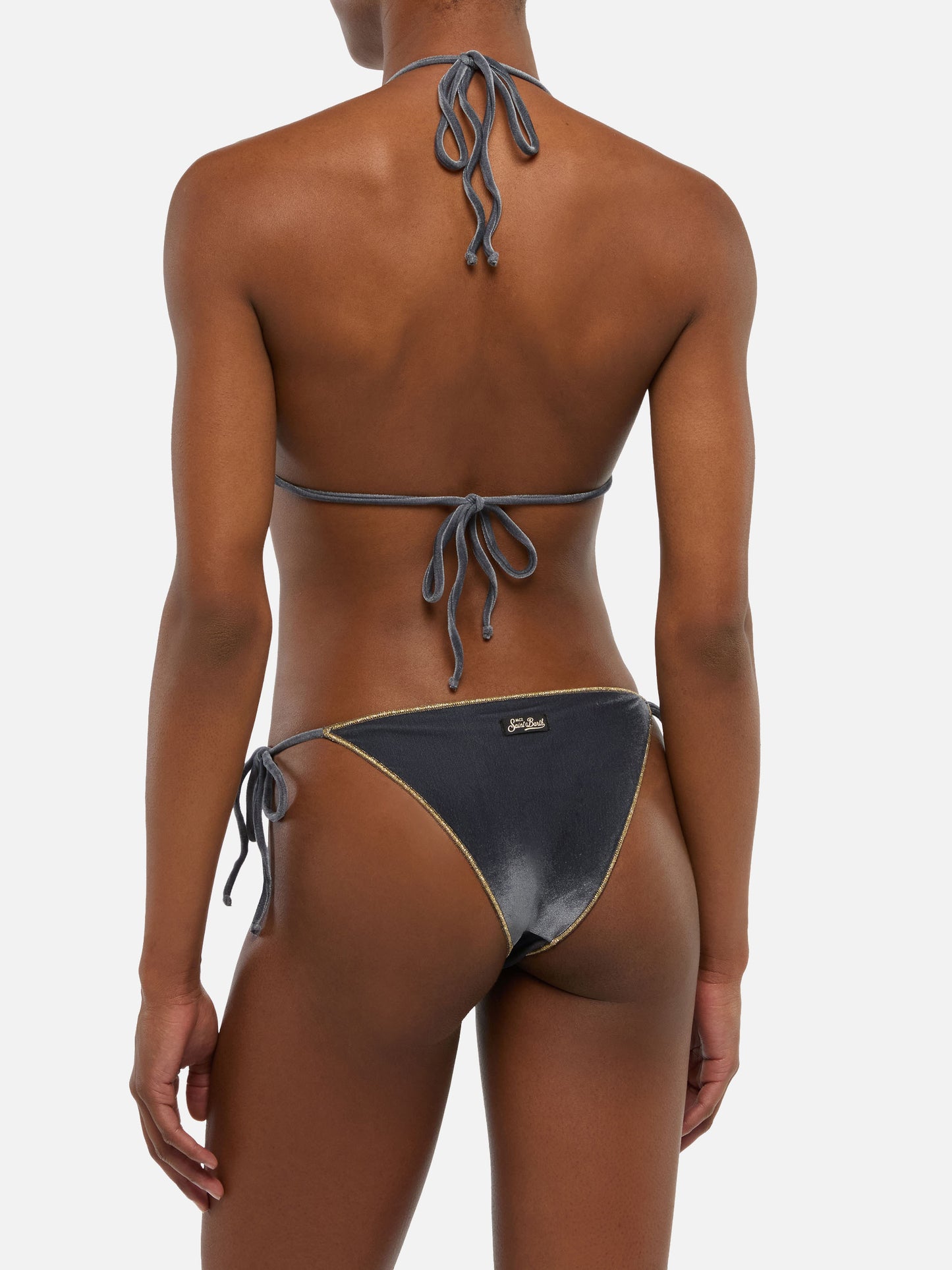 Klassische Badehose aus Samt „Marielle“ – Triangel-Oberteil aus Samt „Leah“ mit goldener Paspelierung