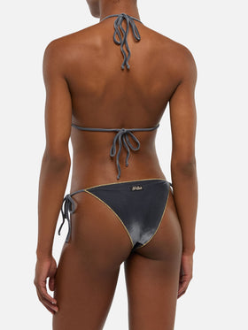 Klassische Badehose aus Samt „Marielle“ – Triangel-Oberteil aus Samt „Leah“ mit goldener Paspelierung