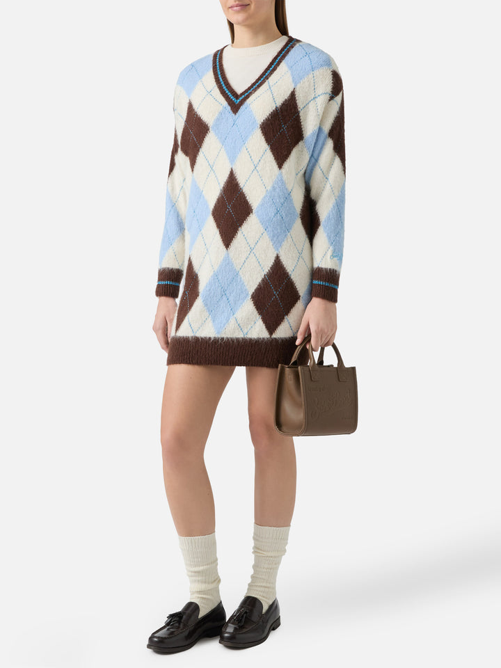 Abito da donna in maglia morbidissima con motivo argyle jacquard