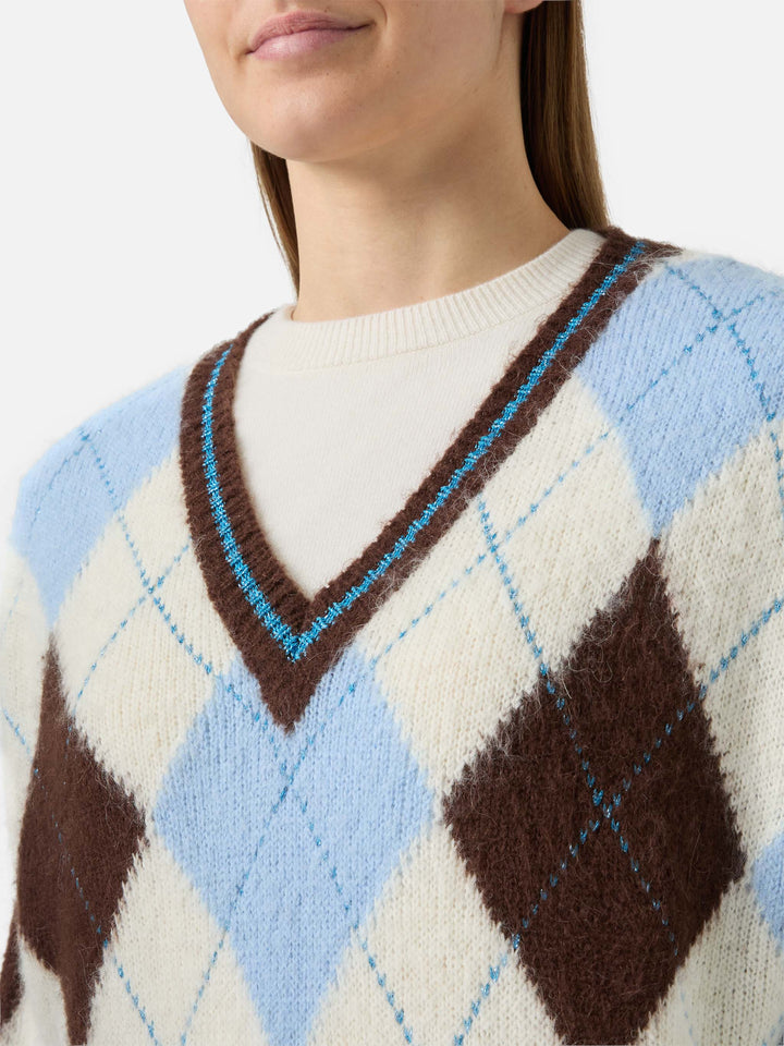 Abito da donna in maglia morbidissima con motivo argyle jacquard