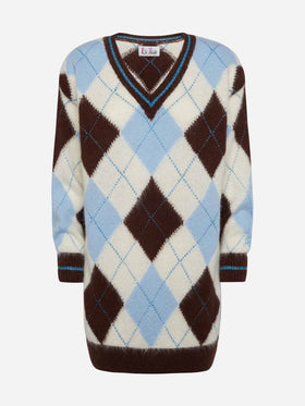 Woman ultra soft knit dress with argyle jacquard - MC2 Saint Barth