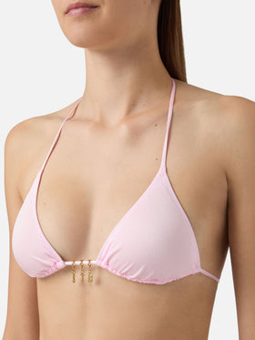 Bikini Lezzy triangle in pink glossy-finish fabric with charms