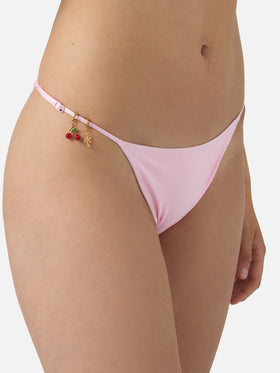 Bikini Lezzy triangle in pink glossy-finish fabric with charms